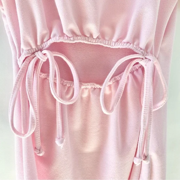 NWT PrettyLittleThing Baby Pink Puff Sleeve Cut Out Tie Sweatshirt Mini Dress 0 - Picture 9 of 12